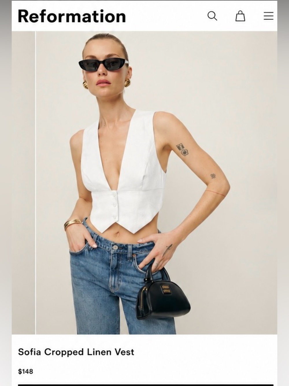 Reformation Sofia Cropped Linen Vest - white